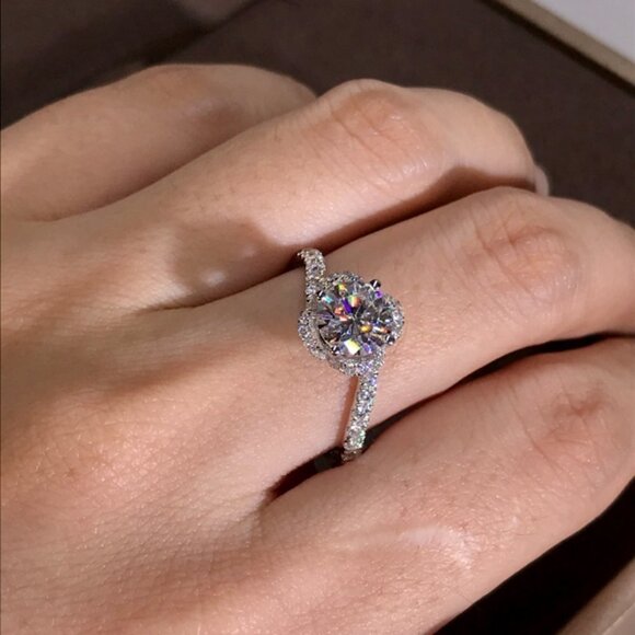 😍Beautiful CZ Diamond Twisted Macro Pave Silver Pure Flower Wedding Ring, K844 - Picture 8 of 8